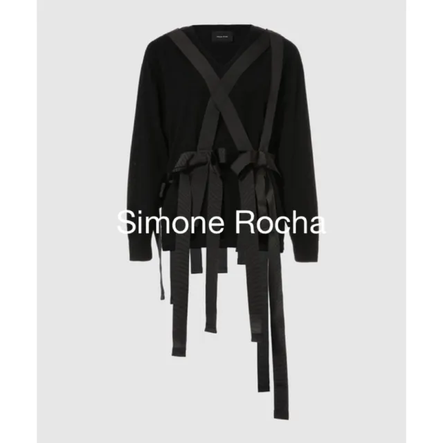 Simone Rocha Grosgrain Harness V Neck JUMPER Size M Black Wool