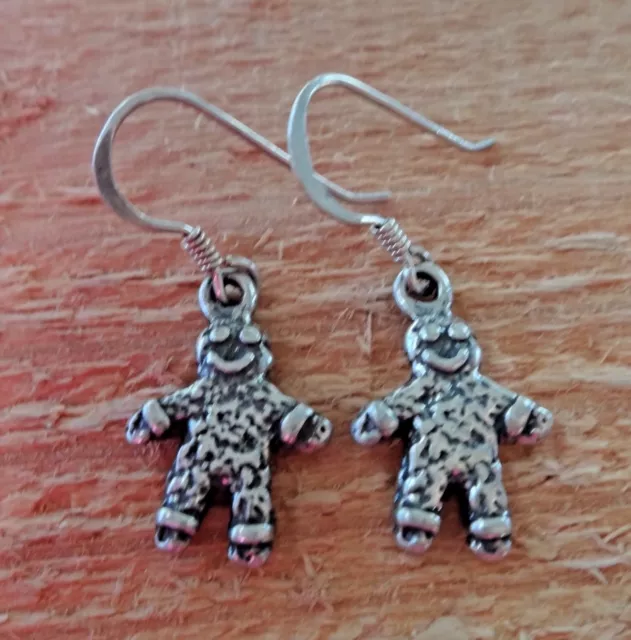 Sterling Silver 3D 18x12mm Christmas Gingerbread Man charm Earrings on wires