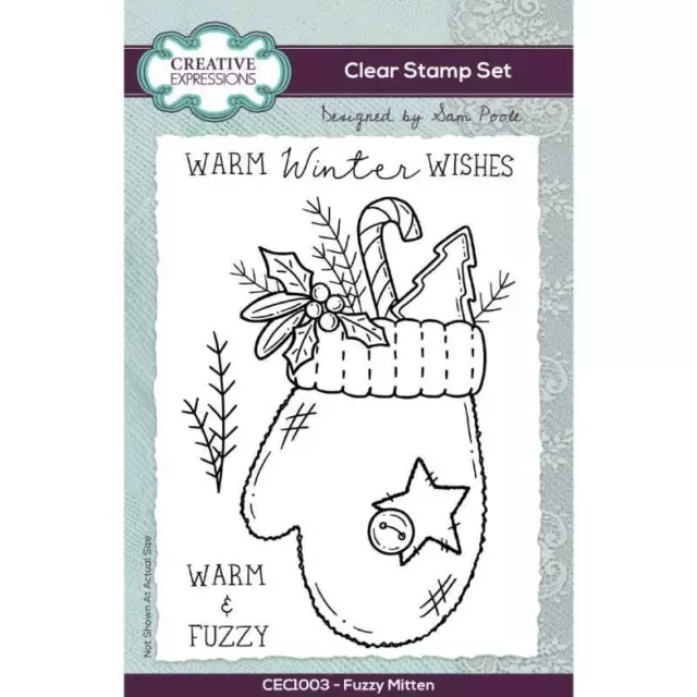 Creative Expressions Fuzzy Mitten 4 Piece Clear Stamp Set Christmas Card Making