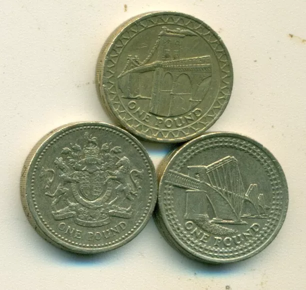 3 DIFFERENT 1 POUND COINS from GREAT BRITAIN - 2003, 2004 & 2005 (3 TYPES)