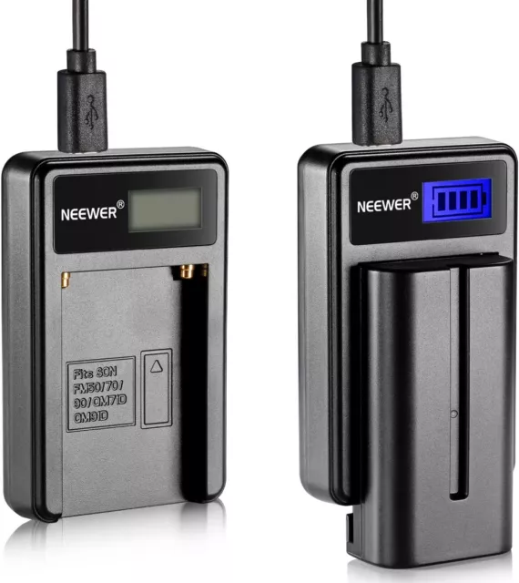 Neewer Micro USB Battery Charger + 2-Pack 2600mAh NP-F550/570/530 Replacement Ba 3