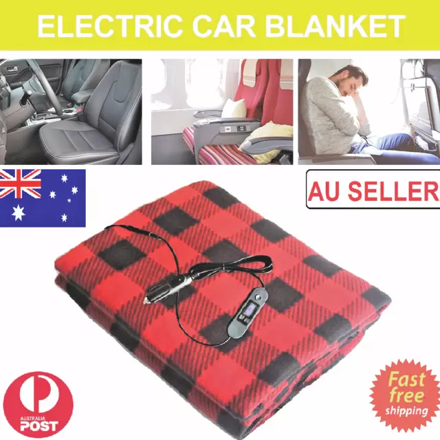 Car Heated Blanket 12V Electric Fleece Travel Camping Throw Fast Heating AUS