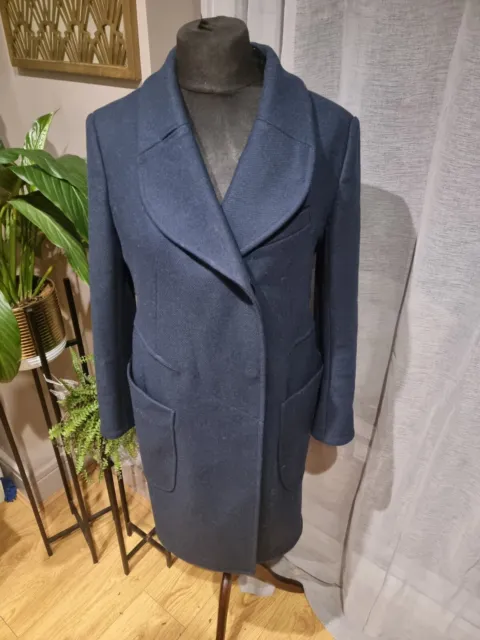 Carven Womens Navy Blue Virgin Wool Coat Overcoat - Sz 14 - Sz 42