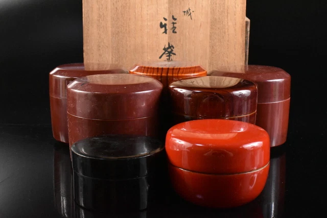 M1841: Japanese Wooden Lacquer ware TEA CADDY Natsume Bundle sale w/box