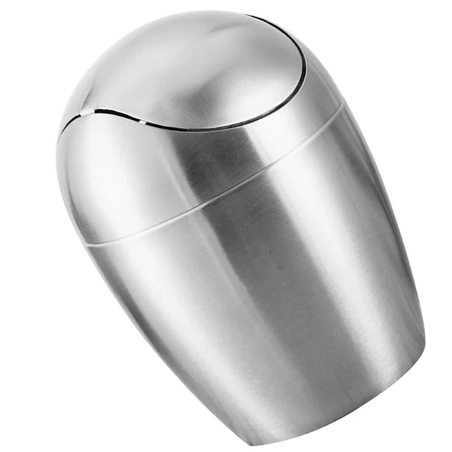 LYXXW Cestino per Rifiuti in Acciaio Inox con Coperchio a Ribalta, Coperchio per Bidone della Spazzatura da Incasso Rotondo per Scrivania da Ufficio da Banco in Cucina,Argento