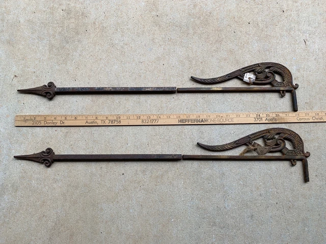 Antique Victorian Ornate Cast Iron Swing Arm Curtain Rods Set of 2