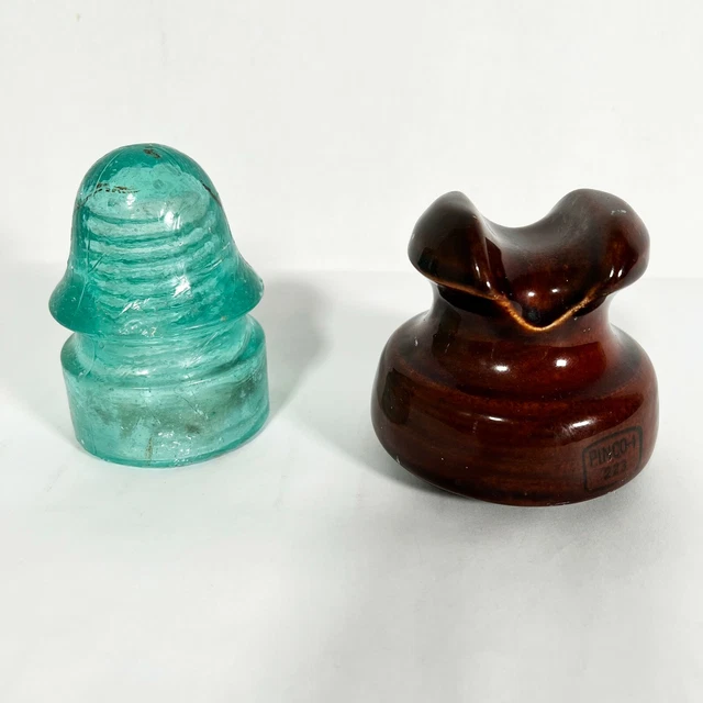 Whitall Tatum Blue Glass Brown Pinco-1 223 Insulators Made In USA 2 Lot
