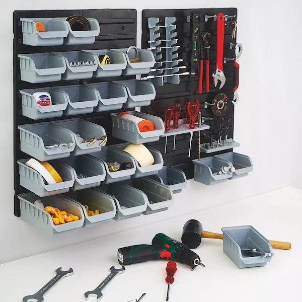 NEW 43pc Plastic Parts Storage Bins Boxes & Tool Tidy Kit Shed Garage Workshop