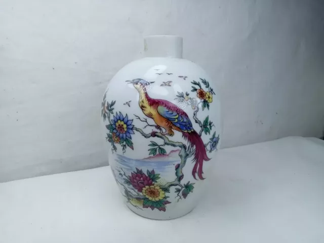 Petit vase soliflore ou pot en porcelaine de Limoges par HO Berger décor oiseau