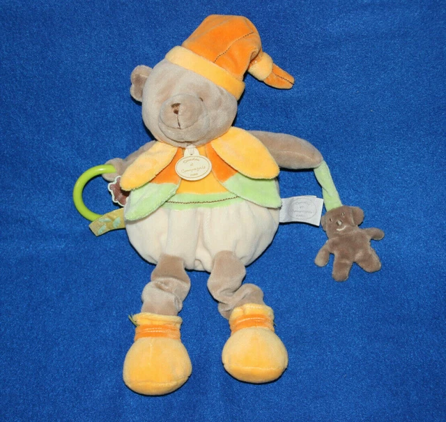 Doudou Et Compagnie Doudou Ours Melis Grelot Jaune Vert Beige Dc2647 Etat Neuf