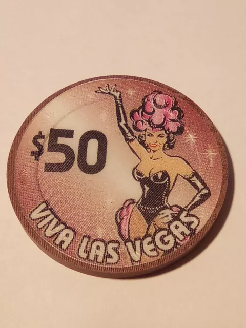 Viva Las Vegas Beautiful Showgirl $50.00 Chip Great For Any Collection!