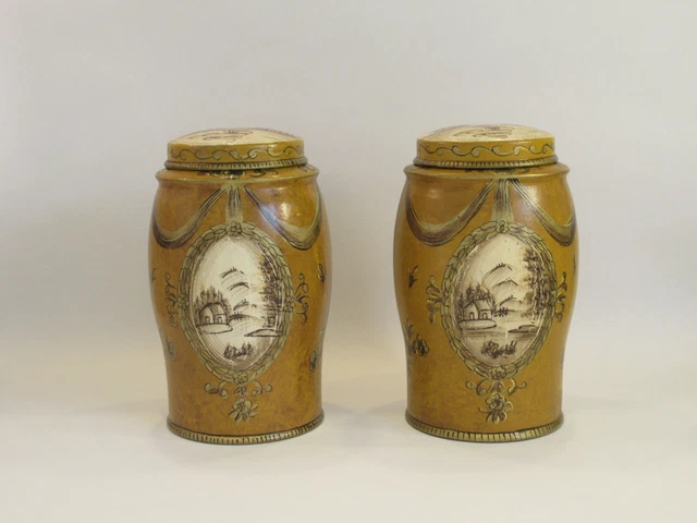 Par De Latas De Caddy De Té Toleware Chino - Acabado Pintado