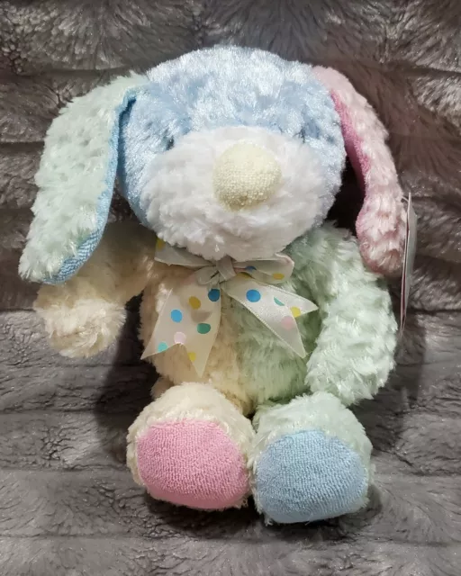 First & Main Nubby Baby Rattle Lovey Dog Puppy Plush Toy Pastel Blue Pink 8" NWT