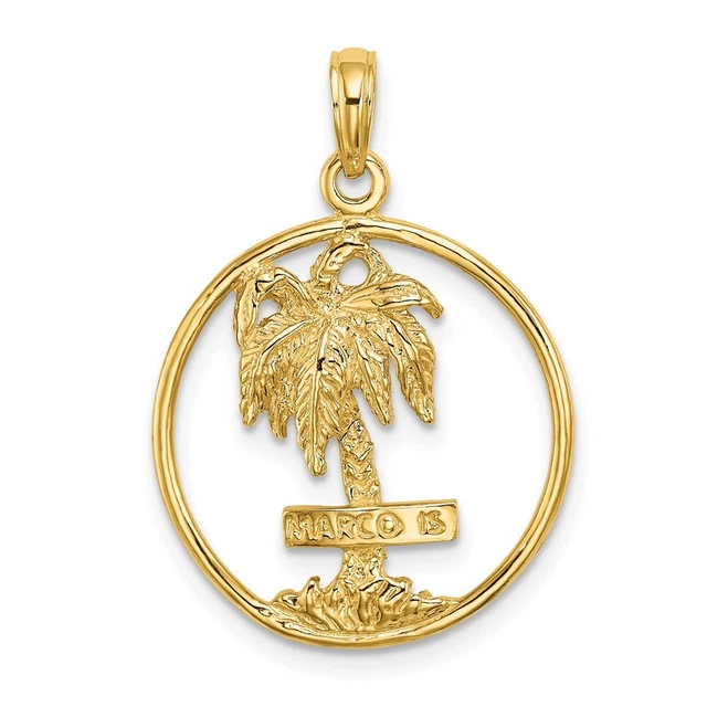 14K Yellow Gold MARCO IS. Palm Tree Round Charm