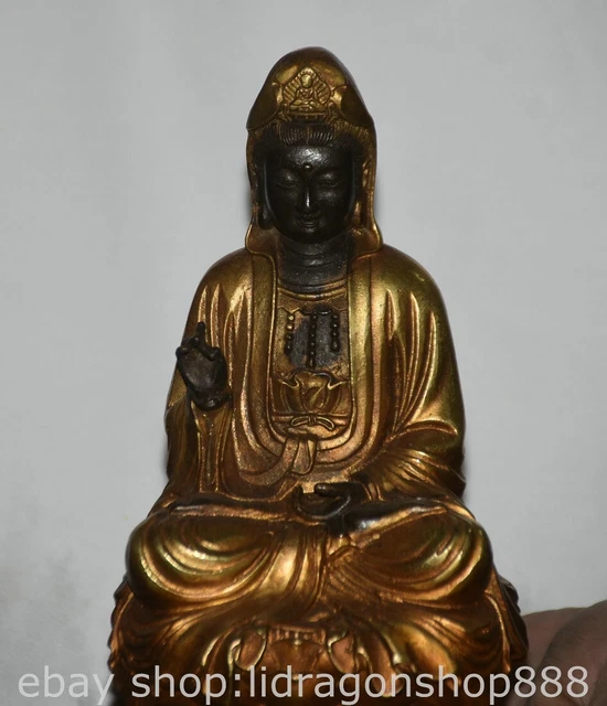 7.2" Old Chinese Copper Gilt Buddhism Kwan-yin Guan Yin Goddess Statue 2