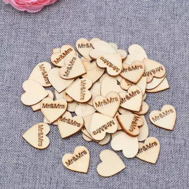 50Pcs Wooden Heart Ornaments - DIY Wedding Embellishments
