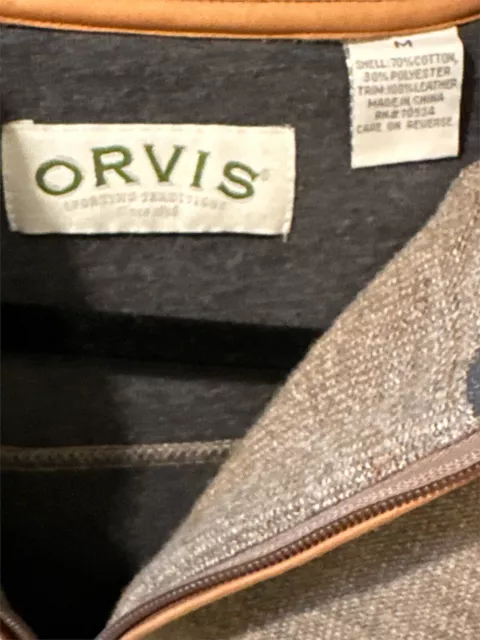 ORVIS MEN'S BEIGE Leather Elbow Patch & Trim 1/4 Zip Pullover Sweater ...