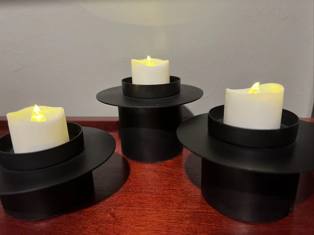 Nuevos soportes votivos de metal Pottery Barn Asher, conjunto de 3, negros