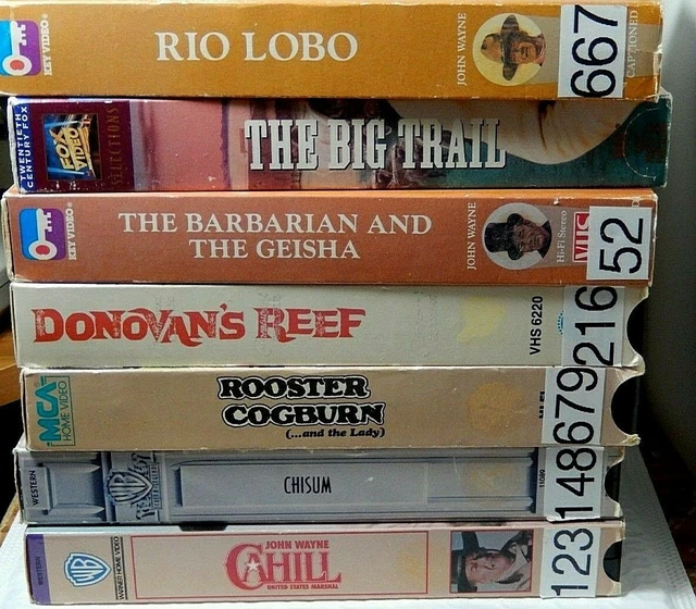 JOHN WAYNE VHS Tapes lot of Seven Barbarian & Geisha ,Rooster Cogburn ...