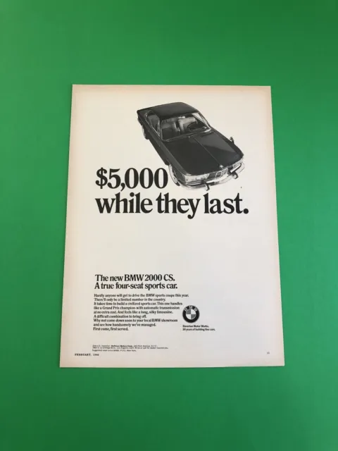 1966 Bmw 2000 Cs Original Vintage Print Ad Advertisement Printed