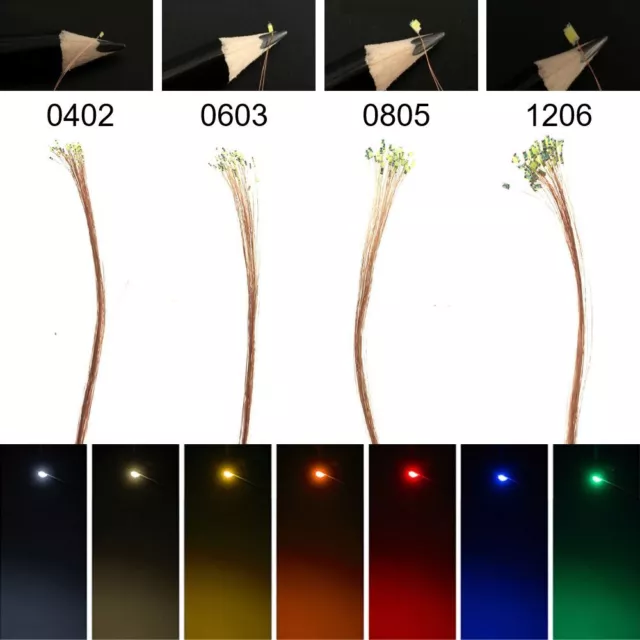 SMD LED 0402 0603 0805 1206 mit Kupferlackdraht Draht Kabel LEDs Farben AUSWAHL