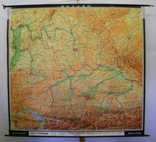 Schulwandkarte Map Bavière Bavaria Bavarois Alpes Francs Munich 214x200cm ~1960