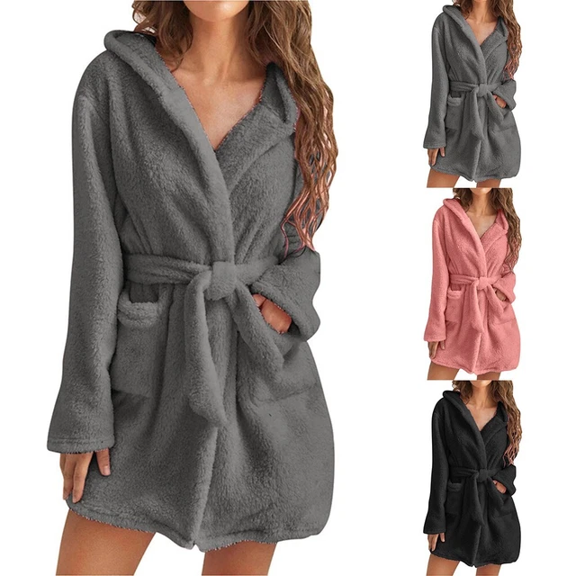 Chaud Vente Femmes Chemise de Nuit Robe à la Maison Unicolore Polaire Peignoir