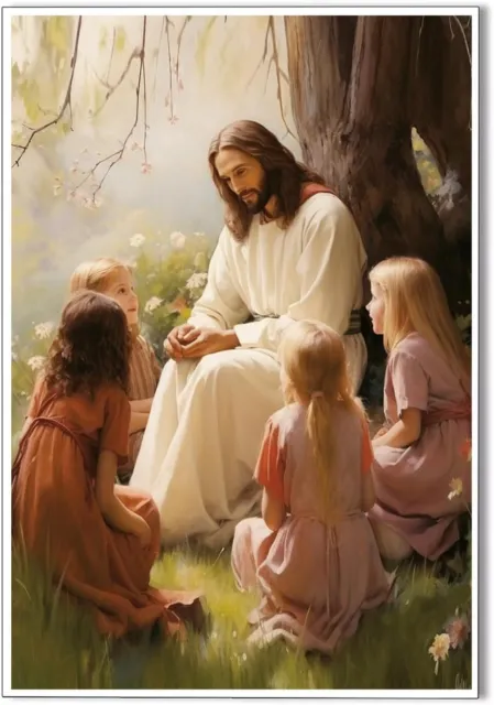 Jesus Christ With Children Poster Canvas Wall Decor Christian Pictures Poster
