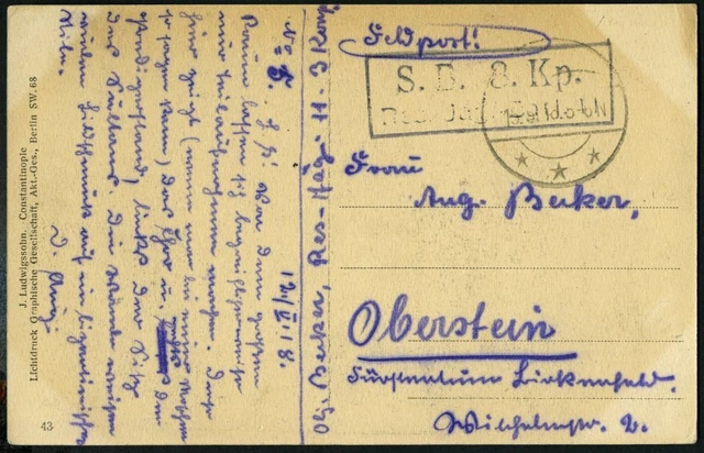 DP TÜRKEI 1918 Feldpoststation RAJAK auf FP-AK von der 3. Komp.Res.Jäg.Batt. 11