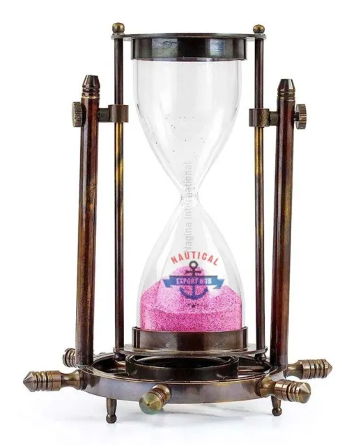 Antique Nautical Maritime Sand Timer Hourglass With Functional Wheel Home Decor