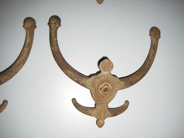 Set of 4 Victorian Cast Iron Double Hall Tree Coat & Hat Hooks 7