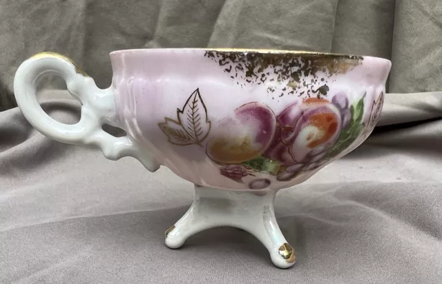 Vintage L M Royal Halsey Very Fine Tea Cup Fruit Pattern Pink Luster Gold Trim
