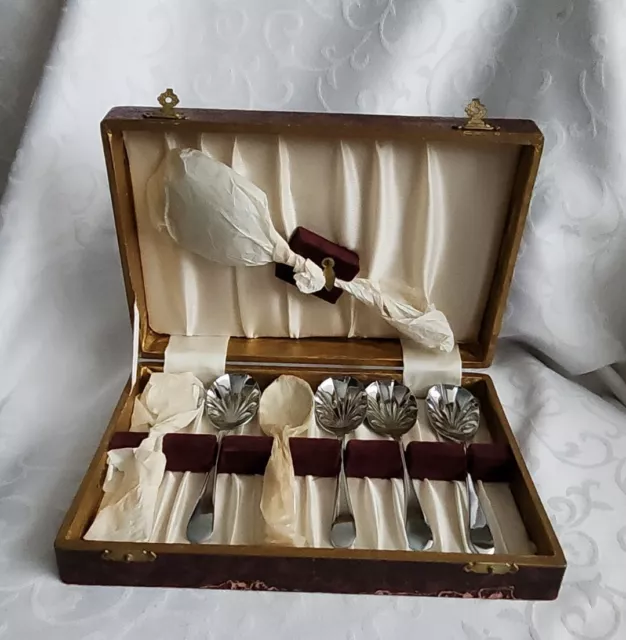 Boxed Sheffield Stainless Chromium Plate Dessert 7 Spoon Set