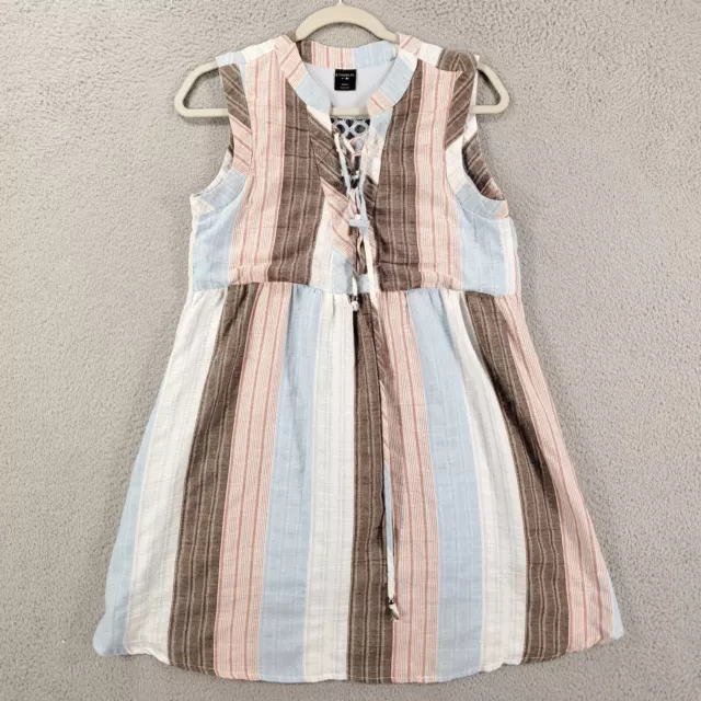 Ethereal by Paper Crane Dress Womens Small Striped Mini Shift Lace Up Neck