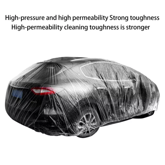 1* Clear Plastic Car Cover with Elastic Band Disposable Waterproof Universal Fit