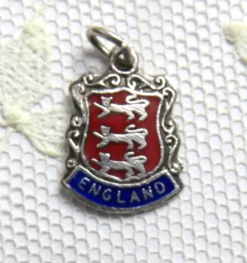 VTG Sterling Silver ENGLAND UK Enamel Travel Shield Charm