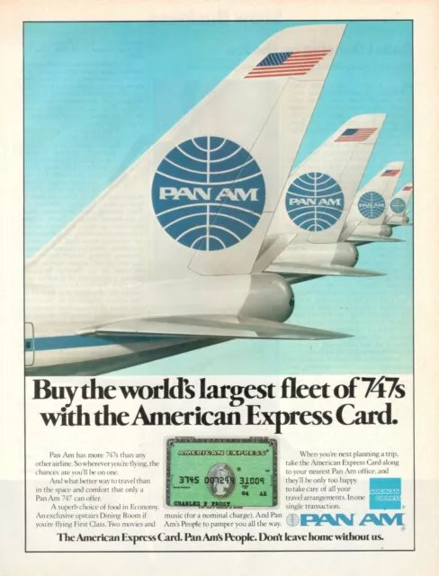 Pan-Am Airlines American 1978 Advertising' Vintage Express Card Tail Boeing 747