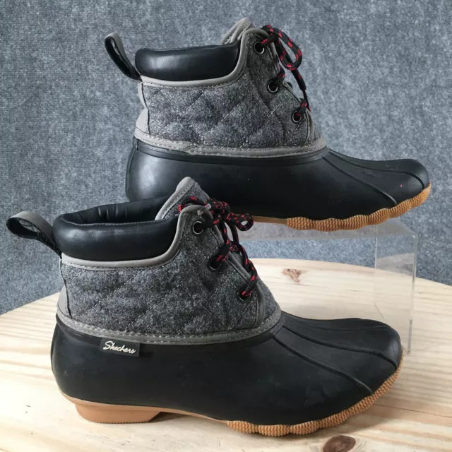 Skechers Duck Boots Womens 7 Pond Lil-Puddles Quilted Gray Lace Up Casual 44376