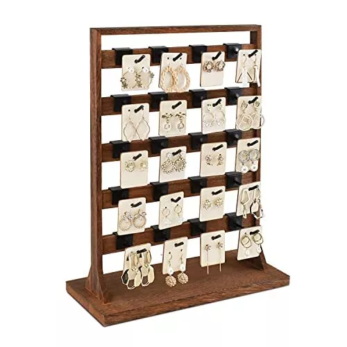 Wooden Jewelry Display Rack with 20 Hooks Jewelry Tower Stand for Earring Cards
