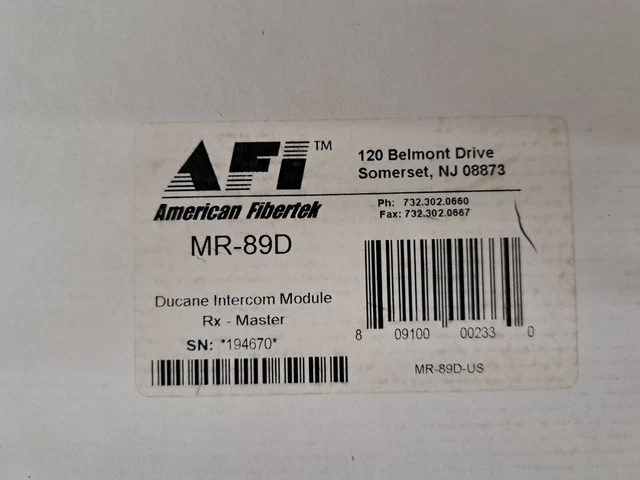 New, American Fibertek, MR-89D, FIBER OPTIC INTERCOM TRANSCEIVER