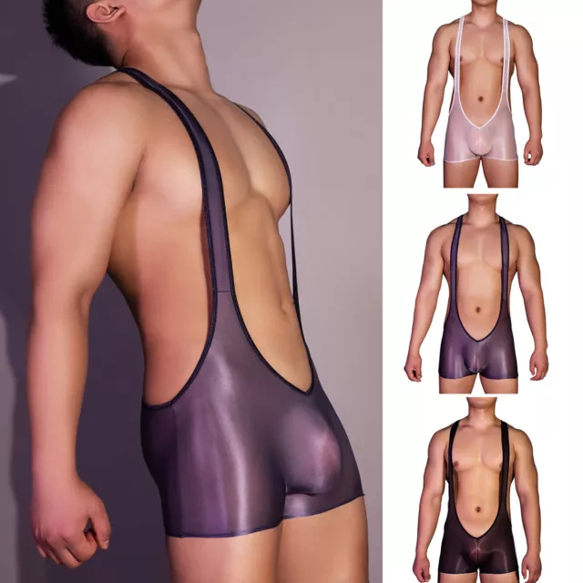 Mens Sleeveless Thong Leotard Bodysuit One Piece Wrestling Singlet Undershirt