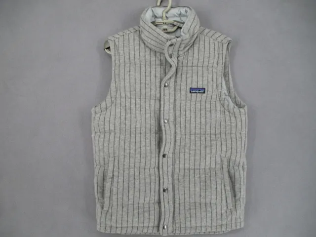 Patagonia Mens Small Grey Goose Down Wool Puffer Striped Quilt Again Pockets Zip