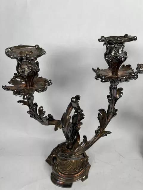 Pair of Louis XV Style Two Light Candelabra French Spelter Signed Spreckels OAK 2