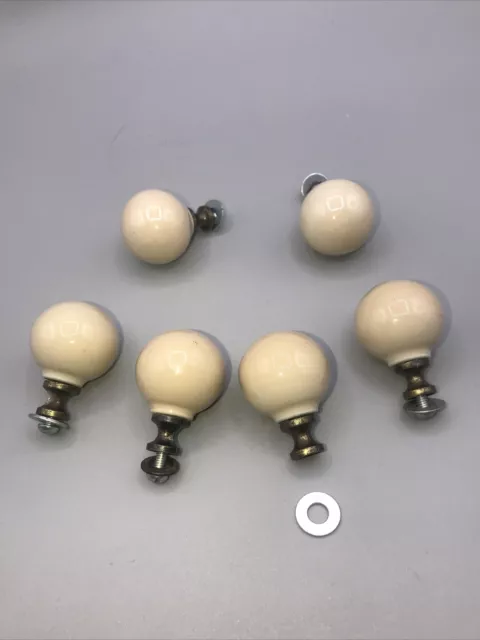 6 Vintage Round White Ceramic Brass Dresser Drawer Furniture Knob Pull Handle
