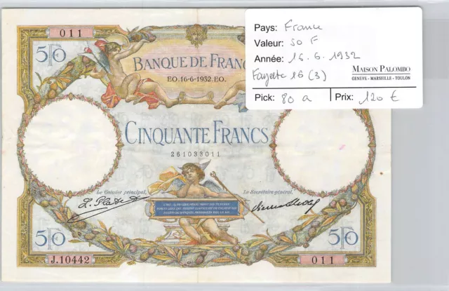 BILLET FRANCE - 50 FRANCS LUC O. MERSON - 16.6.1932 - N°261033011 - Pick80a