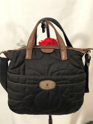 FOSSIL Key Per Black Quilted Brown Trimmed Carry on/ Crossbody Shoulder Bag