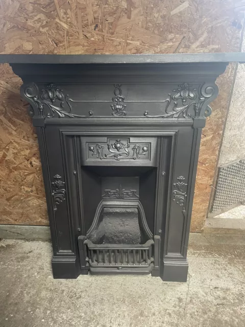 Restored Antique Cast Iron Edwardian Art Nouveau Fireplace Small Bedroom