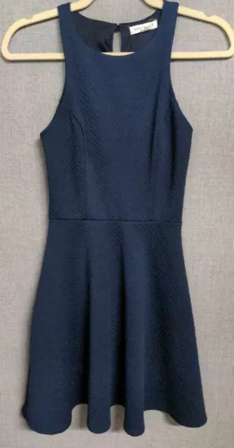 Socialite Dress Womens XS Navy Blue Textured High Neck Sleeveless Fit And Flare