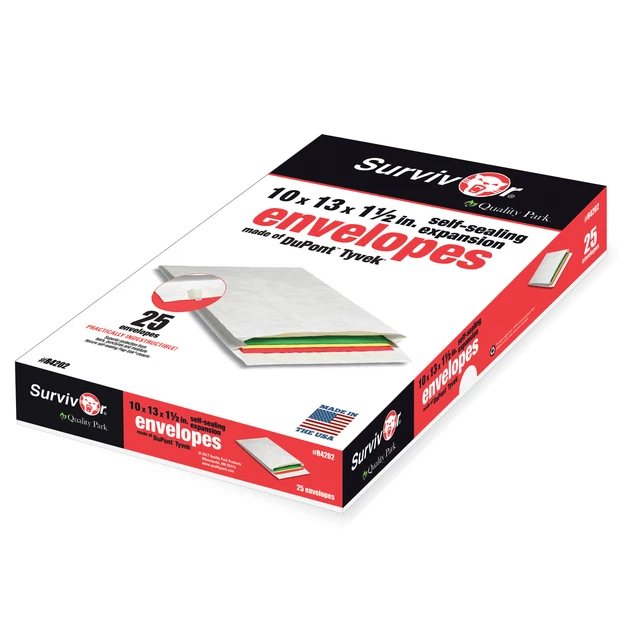 Tyvek Open-End Envelope,Plain,10"x13"x1-1/2",25/BX,White