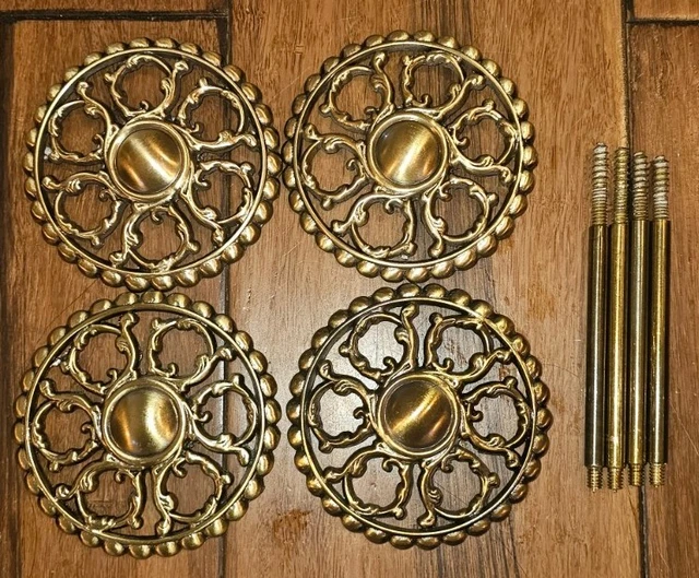 Vintage Brass WTW Curtain Tiebacks 2 Sets/Lot Window Hardware Ornate Finial